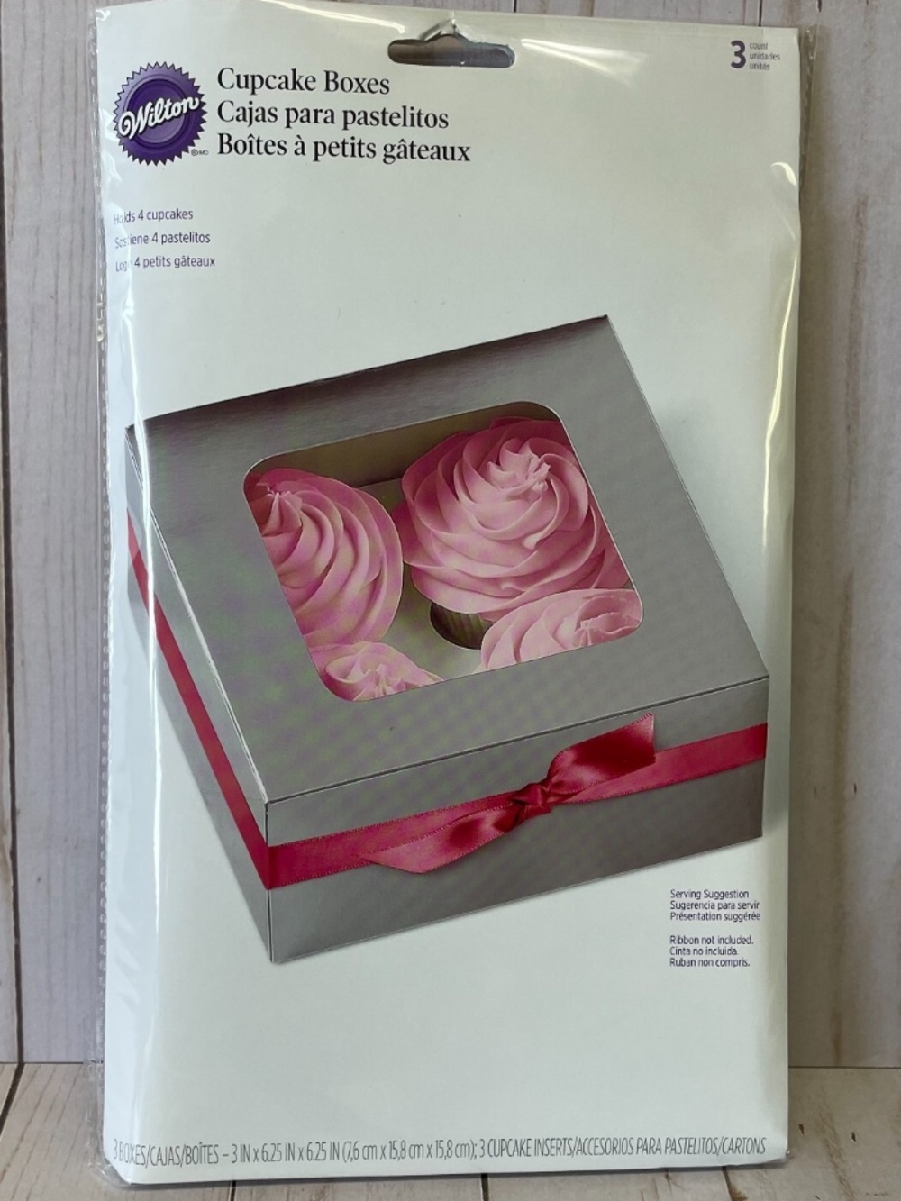 Wilton 4 Cavity Metallic Silver Muffin Window Boxes Bakery Cupcake Set 3 Box NEW